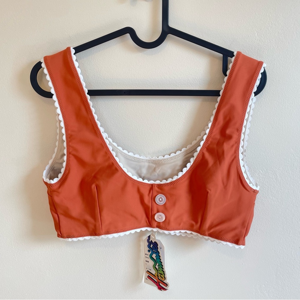 Hammies NWTs sixties style rust orange bikini top large retro Rick rack trim 60s - Picture 6 of 9